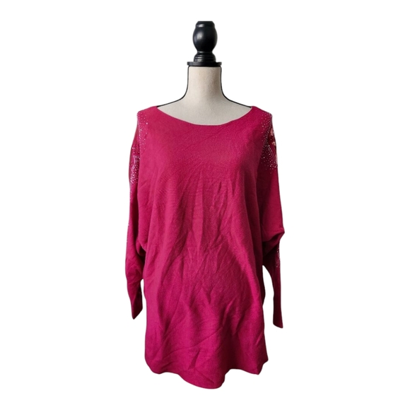 Tahari Womens Embellished Rhinestone Bling See Through Sleeve Sweater Si… - Picture 1 of 7